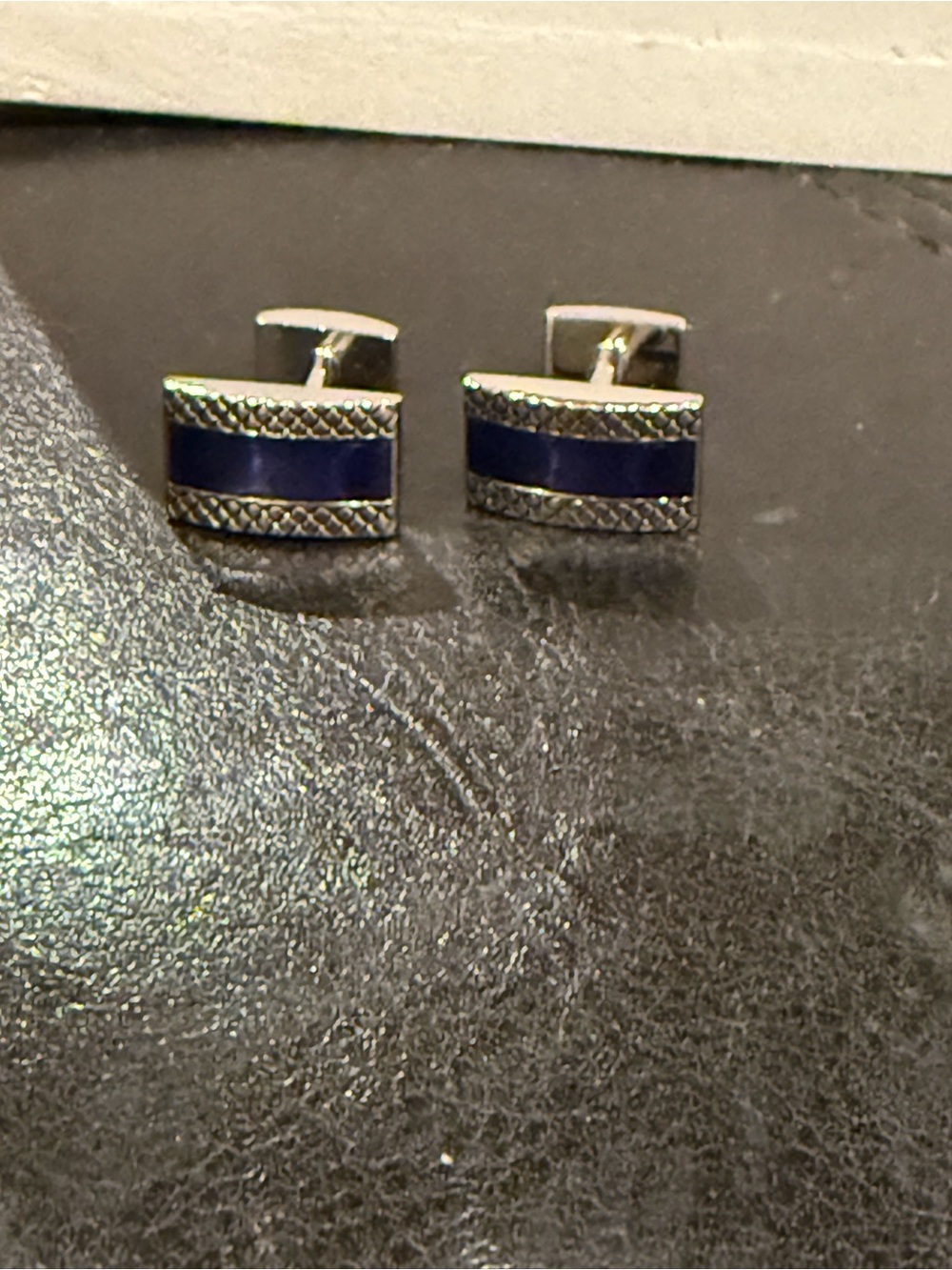 Silver-Tone Cufflinks with Dark Blue Inlay